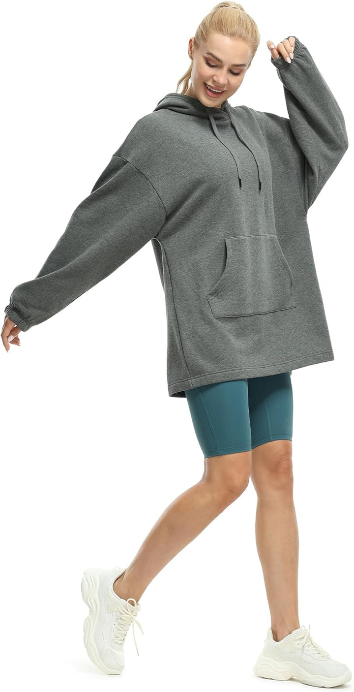 icyzone Damen Lang Oversize Hoodie Fleece Kapuzenpullover Casual Sweatshirt mit Kängurutasche S Char