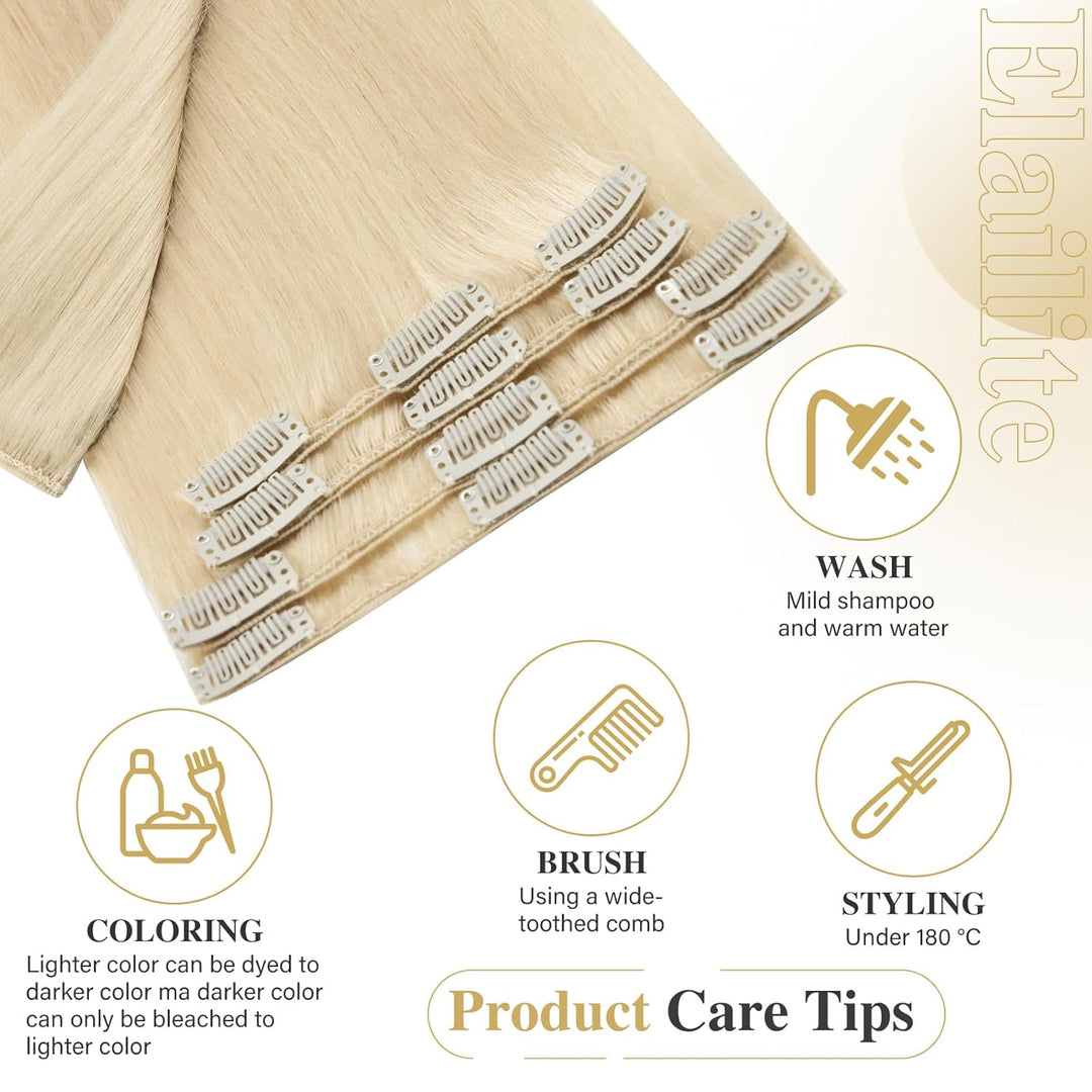 Elailite Clip in Extensions Echthaar Haarverlängerung Haarteile 8 Teilig 18 Clips für Frauen Voller