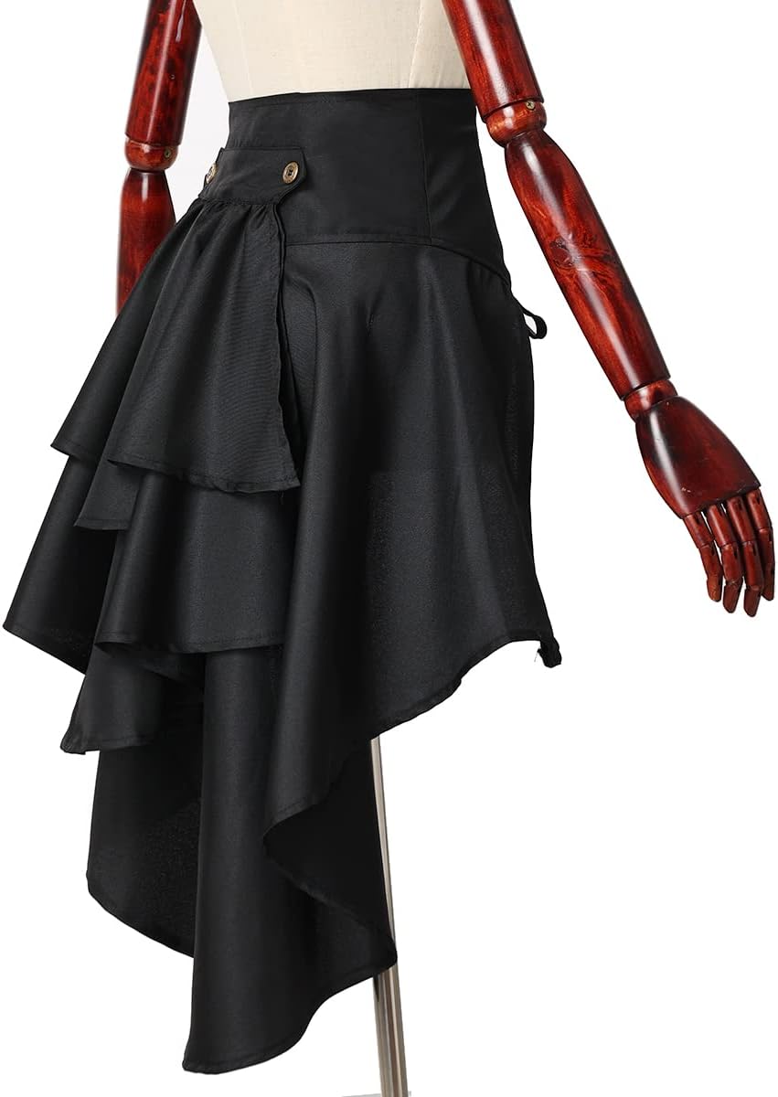 COSDREAMER Steampunk Damen Röcke Taillengürtel für Frauen Rüschen Piraten Korsett Kostüme, Black, 52