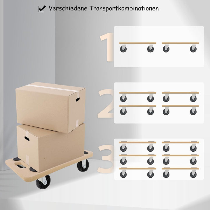 HENGMEI Rollbrett Transportroller 2 Stück, 200 kg Belastbarkeit pro Plattform mit 360° Rolle Kann an