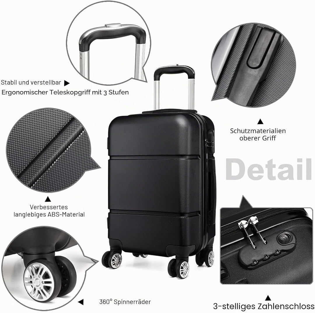 KONO Reisekoffer Handgepäck Koffer mit Rollen Hartschale Trolley 55x38x22cm 33 Liter Leichtgewicht A