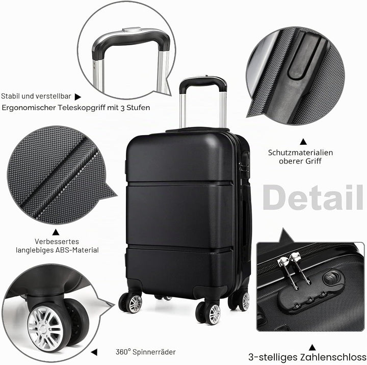 KONO Reisekoffer Handgepäck Koffer mit Rollen Hartschale Trolley 55x38x22cm 33 Liter Leichtgewicht A