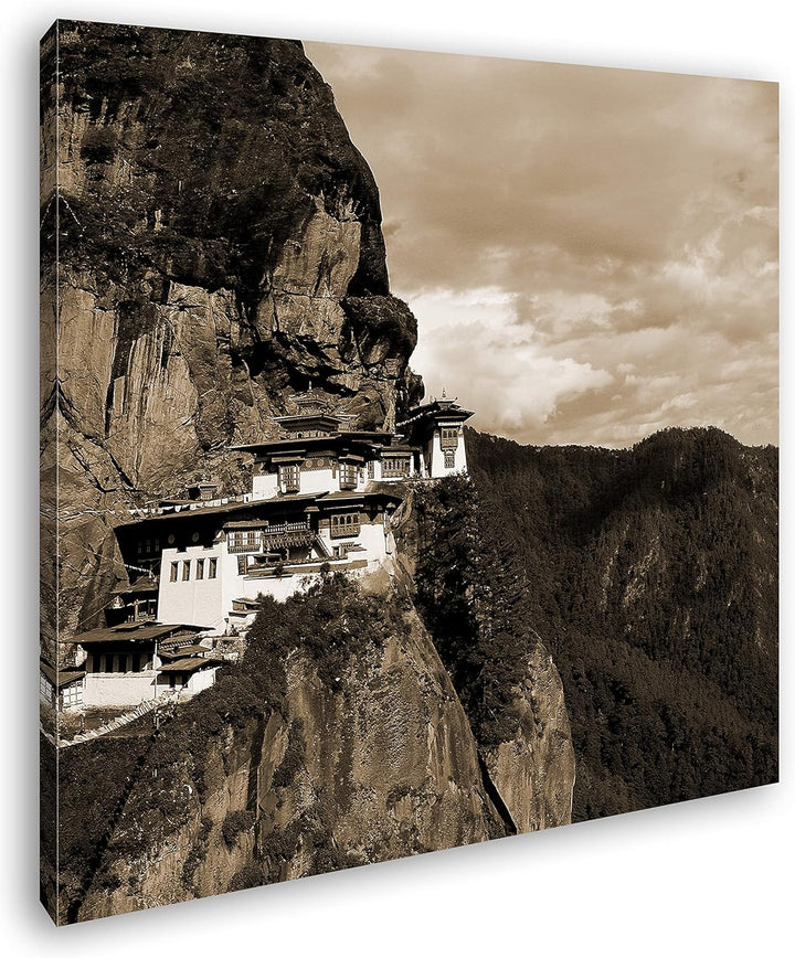 deyoli berühmtes Tigernest Kloster im Himalaya im Format: 70x70 Effekt: Sepia als Leinwandbild, Moti