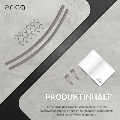 Erica Duschvorhangstange Ecke, 140x140 cm, Duschstange Winkel, Wandmontage für Badewannen, unterstüt