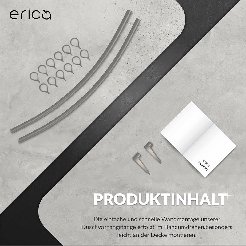 Erica Duschvorhangstange Ecke, 140x140 cm, Duschstange Winkel, Wandmontage für Badewannen, unterstüt