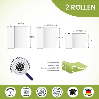 culivac 2 Folienrollen 28x600cm Vakuumrollen Original für Vakuumierer Vakuumiergerät Folienschweissg