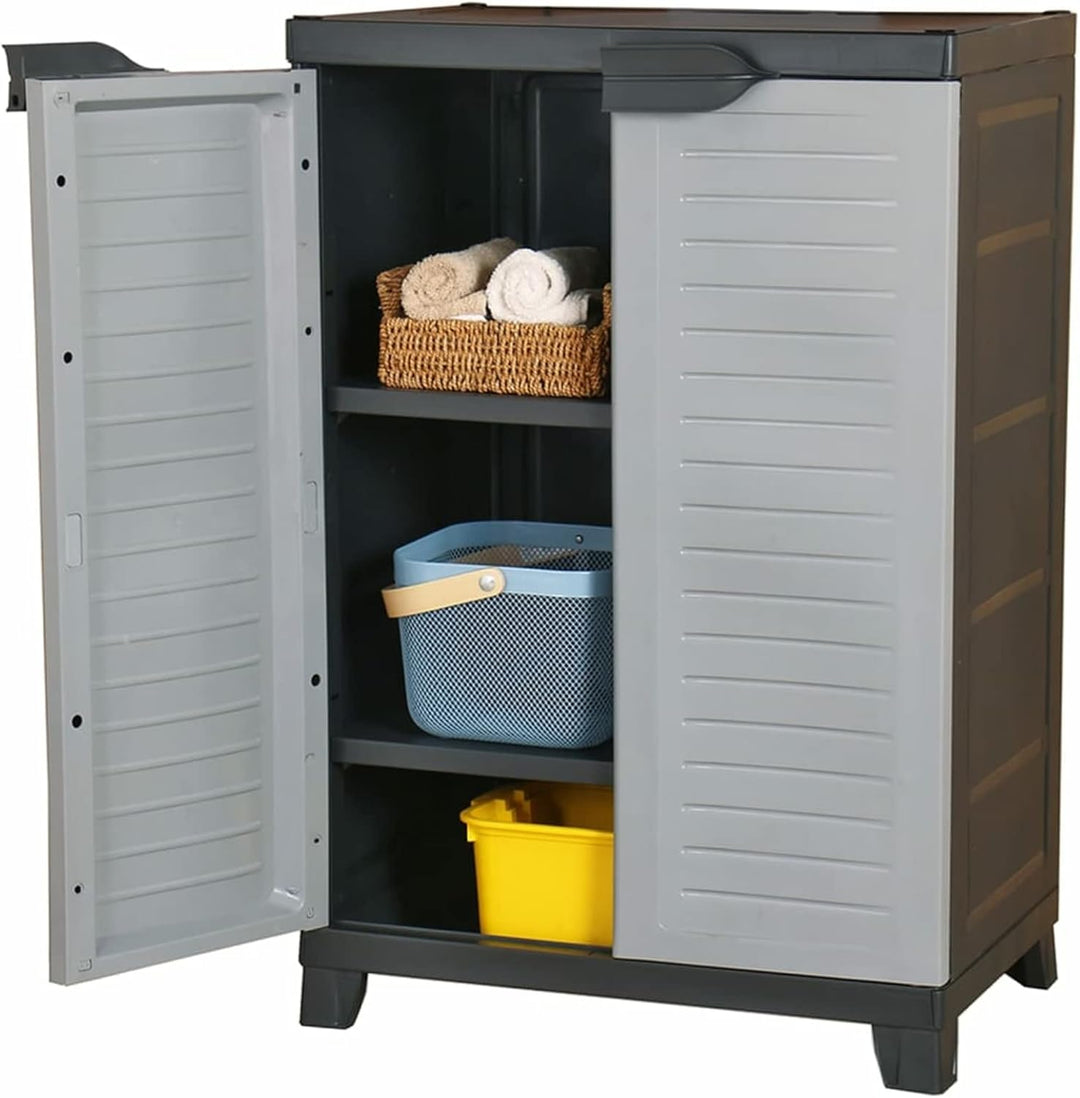 Tidyard Gartenschrank mit 2 Türen und 3 Fachböden Geräteschuppen Kunststoffschrank Spindschrank Schr