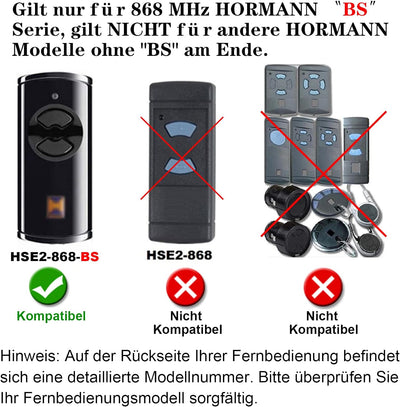 Kompatibel mit 868MHz Hormann BS Bisecur Handsender HSE1 HSE2 HSE4 BS | HS1 HS4 HS5 HSS4 HSP4 HSD2 B