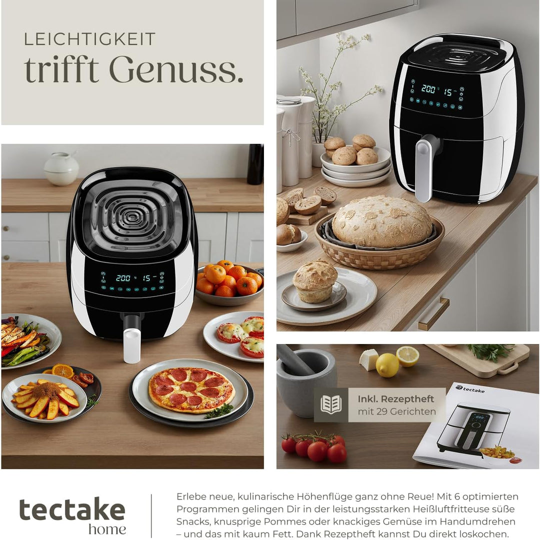 tectake® Heissluftfritteuse 4,3 L Fassungsvermögen, Touchscreen, Antihaft Frittierkorb, Airfryer mit