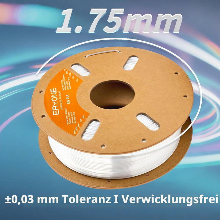 ERYONE Silk PLA Filament 1.75 mm, PLA Filament für 3D-Drucker, 0,03 mm, 1 kg/Spule, Weiss Silk PLA-W