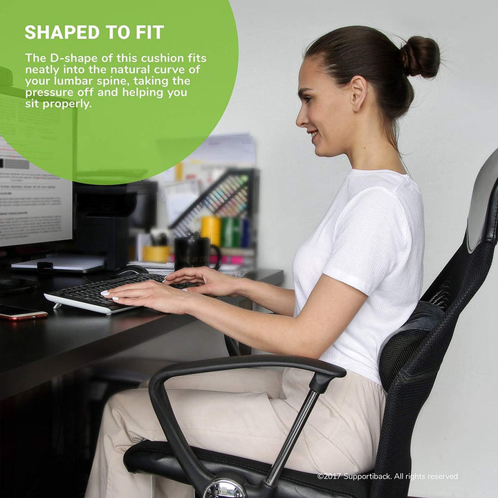Supportiback Therapeutisches Lendenkissen in D-Form, Formspeicherung, ergonomisches Rückenkissen für