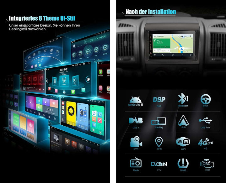 GONFEN 7 Zoll 8-Kern Android 12 Autoradio für FIAT Ducato Citroen Jumper Peugeot Boxer Mit GPS Navi