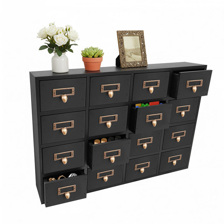 Klein Kommode mit 16 Schubladen, Mini Schubladenschrank Holz Schubladenbox Vintage Aufbewahrungsschr