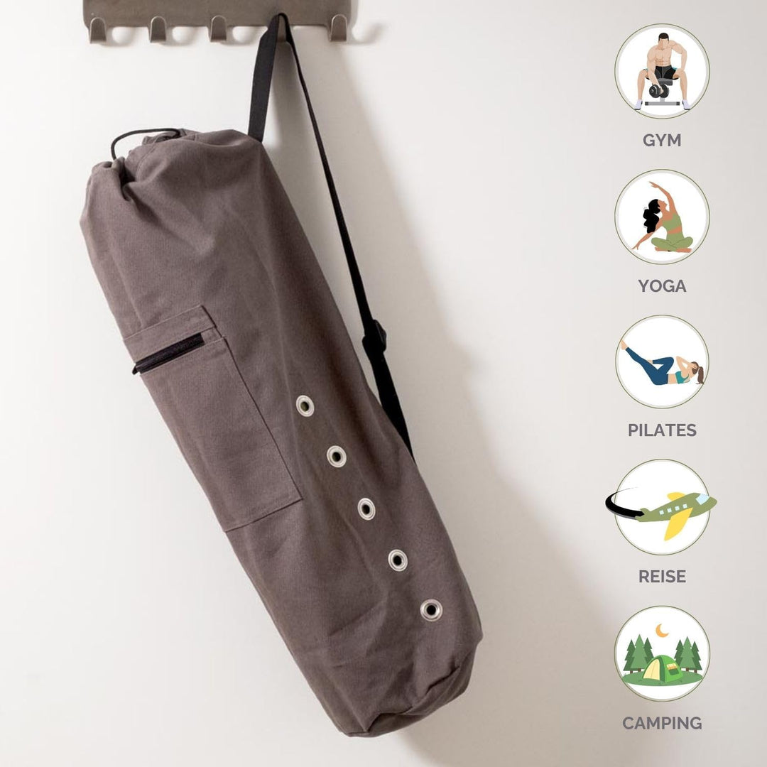 Yogatasche CANVAS Bag, grosse Yogamattentasche aus Baumwolle, Seesack, strapazierfähig, anthrazit Na