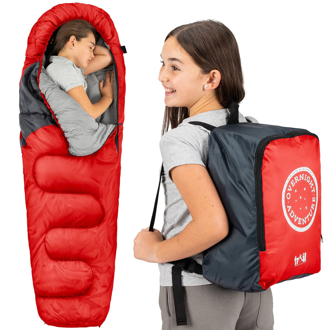Trail Schlafsack Kinder Mumienschlafsack als Schlafsack 3 Jahreszeiten für Camping – 300gsm – für Ju