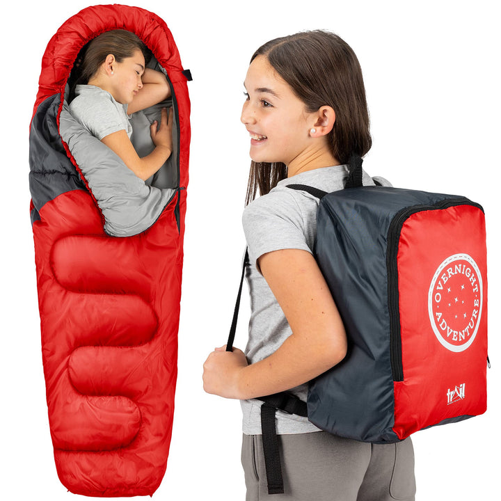 Trail Schlafsack Kinder Mumienschlafsack als Schlafsack 3 Jahreszeiten für Camping – 300gsm – für Ju