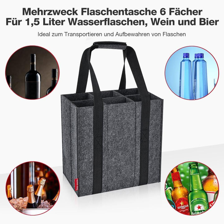 Flaschenträger 6 Fächer Flaschentasche, Filz Flaschen Tasche Wiederverwendbar Männerhandtasche für B