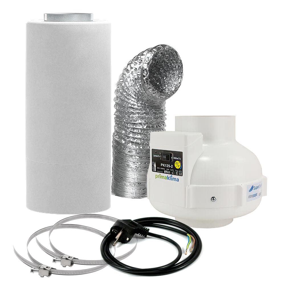 GrowPRO® Aktivkohlefilter Lüftungsset inkl. Rohrventilator 230/360 m³/h AKF Belüftungsset für Growbo