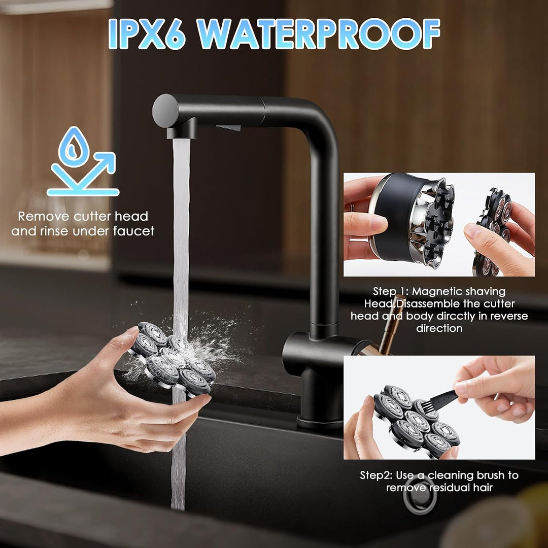 7D Glatzen Rasierer Herren,Magnetische Schwebender Kopf&amp;LEDAnzeige | Wasserdicht Elektrischer Rasier