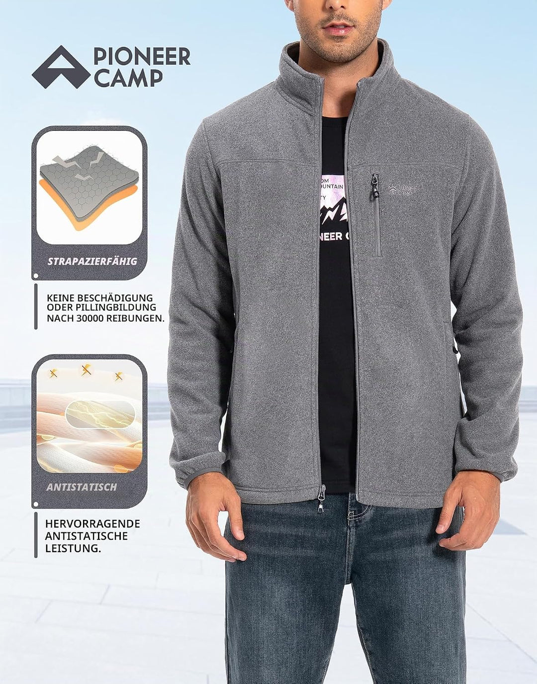 Pioneer Camp Herren Fleecejacke Full Zip Outdoor Polar Leicht Winddicht Jacke mit Reissverschluss, H