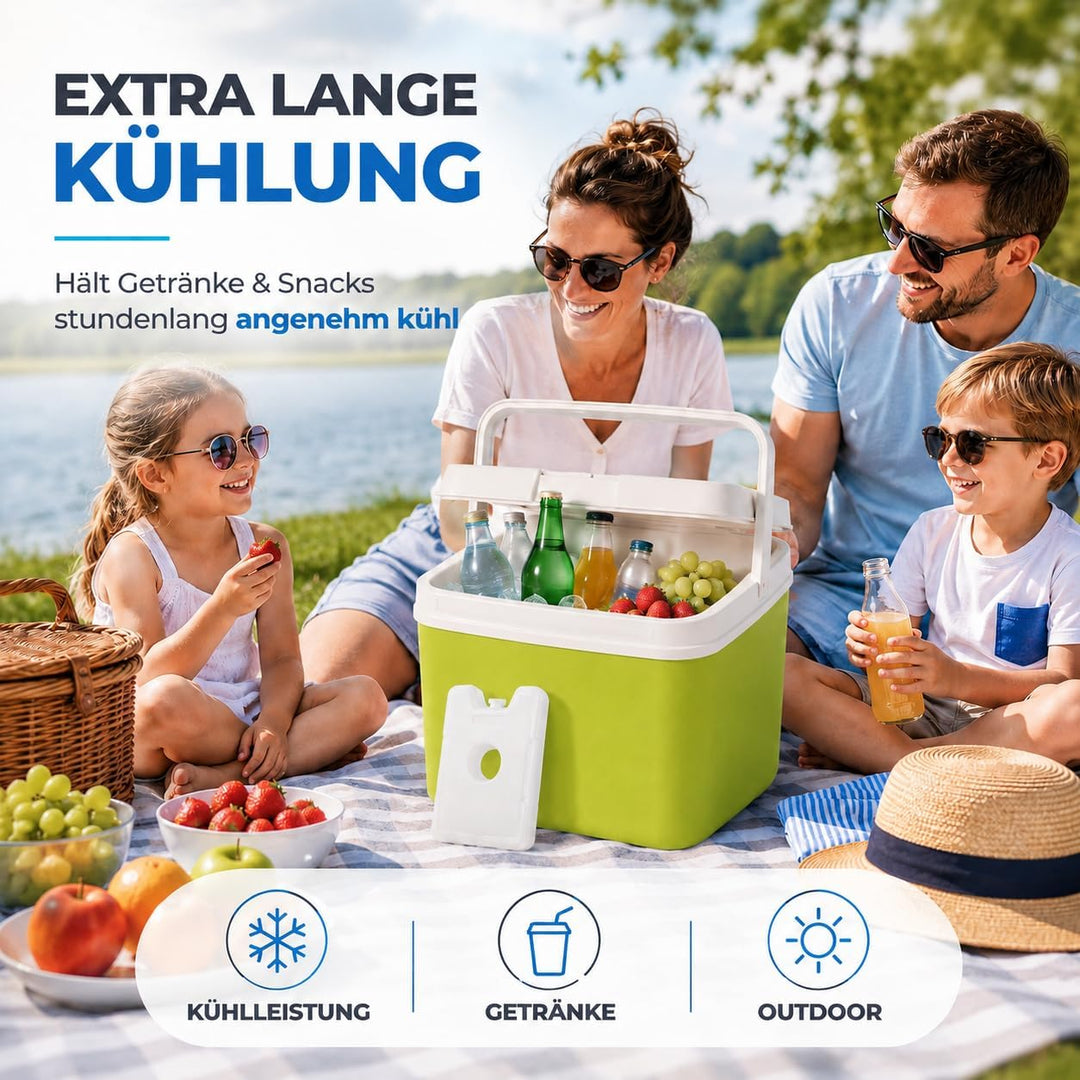 Kühlbox 15 Liter mit mobilen Kühlakku/Kühlelement für extra Lange Kühlung - Kühltasche/Thermobox Grü