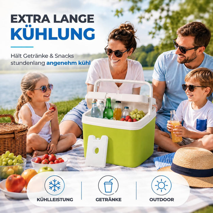 Kühlbox 15 Liter mit mobilen Kühlakku/Kühlelement für extra Lange Kühlung - Kühltasche/Thermobox Grü