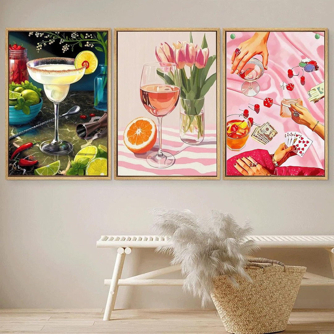 JATOK 3 Stück Malen Nach Zahlen Erwachsene, DIY Cocktailparty Gemälde für Anfänger, Handgemalt Ölgem