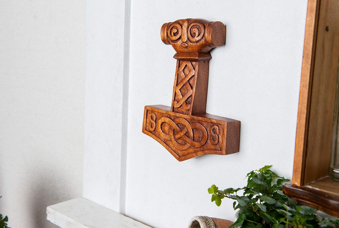 Windalf Wikinger Wanddeko MJØLNER 24 cm Thorshammer Holzbild Handarbeit