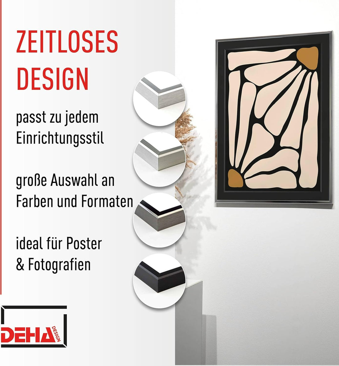 DEHA Design Bilderrahmen Boston, A2 42x59,4 cm, Aluminium Silber, bruchsicheres Acrylglas, für Poste