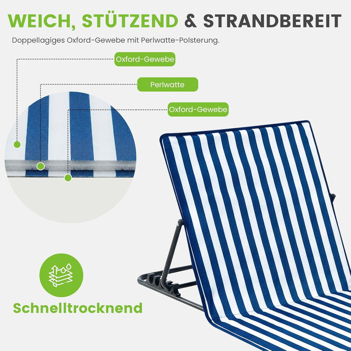 Palawano Sonnenliege für Garten & Strand – Verstellbare 5-Positionen Strandmatte, Leicht & TragbarLi