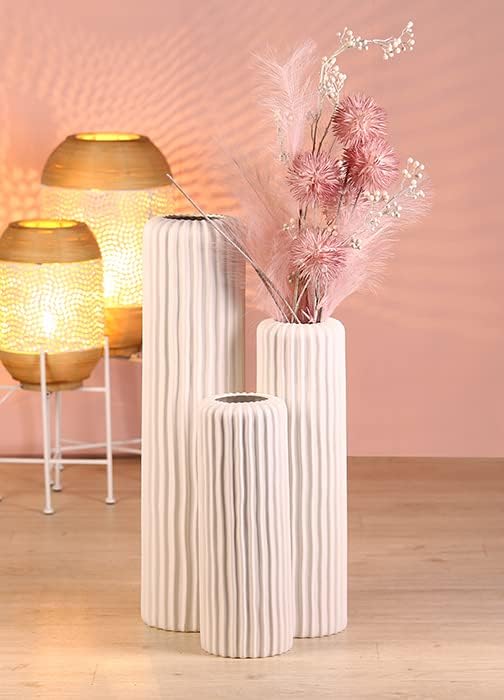 Casablanca Vase - Fjord - aus Keramik weiss matt mit Rillenstruktur H. 76 cm Höhe 76 cm Weiss, Höhe