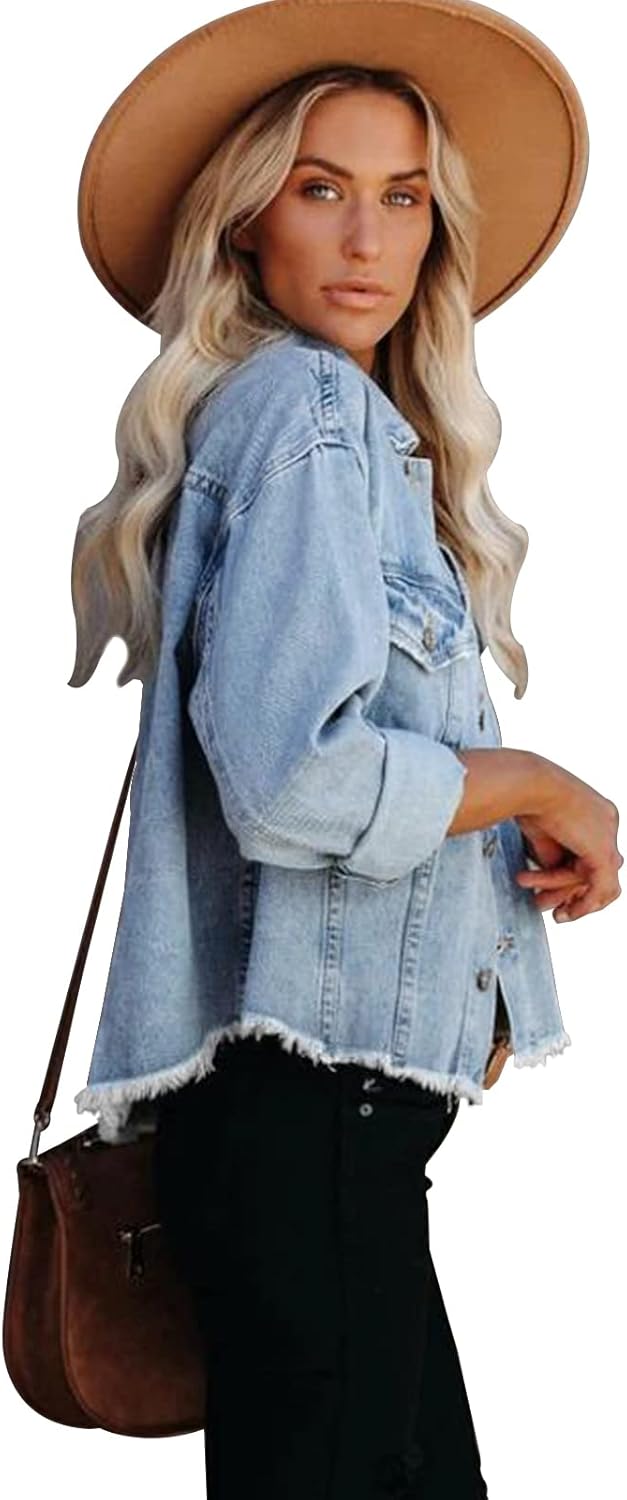 JayscreateEU Female Jeansjacke Kurze jacke Denim Jean Mantel Outwear Lange Ärmel Damen Jeansjacke mi