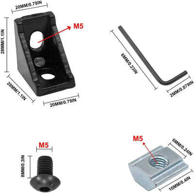 26 Stück Aluwinkel 20x20 Nut 6 Aluwinkel für Aluprofil 20x20 von iMetrx, Schwarz