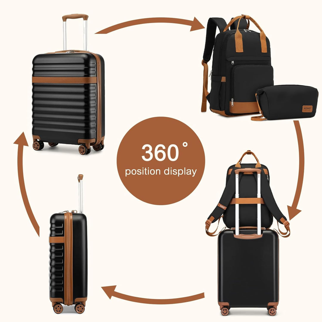 KONO Koffer Trolley Handgepäck Koffer Reisekoffer von ABS+PC Hartschalenkoffer mit 4 Rollen TSA Schl