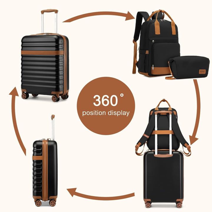 KONO Koffer Trolley Handgepäck Koffer Reisekoffer von ABS+PC Hartschalenkoffer mit 4 Rollen TSA Schl