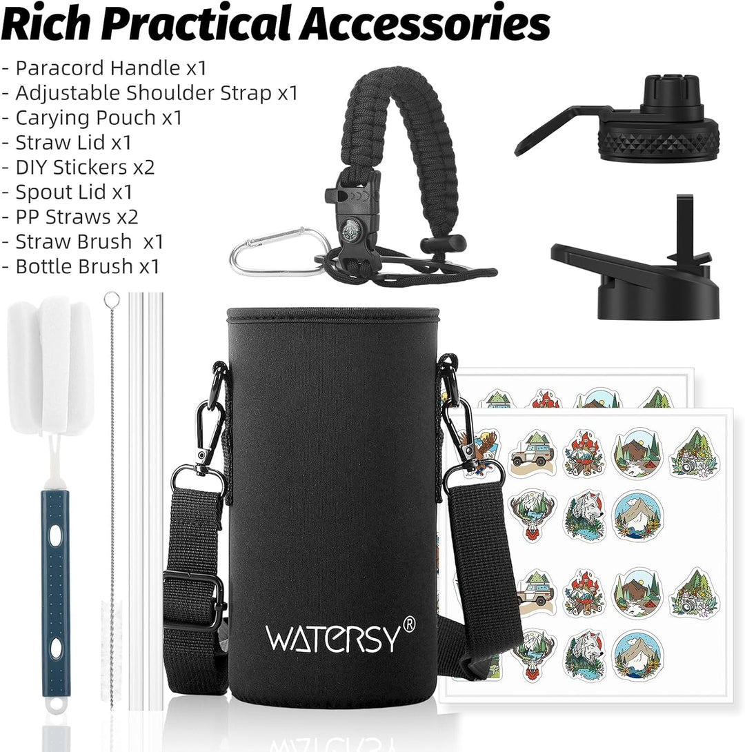 WATERSY Isolierte Edelstahl Trinkflasche 32oz Vakuumisolierte Thermosflasche mit 2 Deckel Auslaufsic