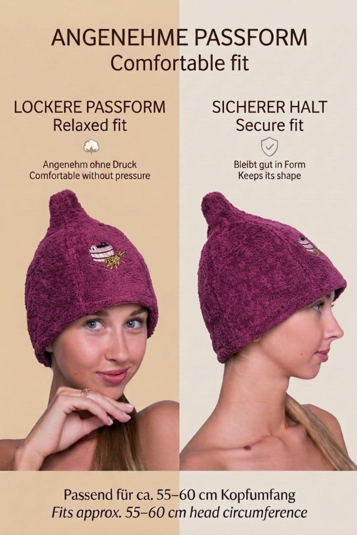 Ger3as 7 Farben Saunahut Damen und Herren 100% Baumwolle mit Stickerei, Wellness Mütze Premium Quali