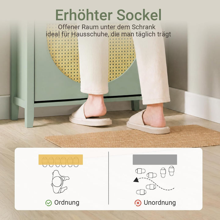 SoBuy Schuhschrank Schmal - 2 Türen 1 Schublade 62x25x97cm Flur | Schuhkipper Aus MDF Mit Rattan-Tür