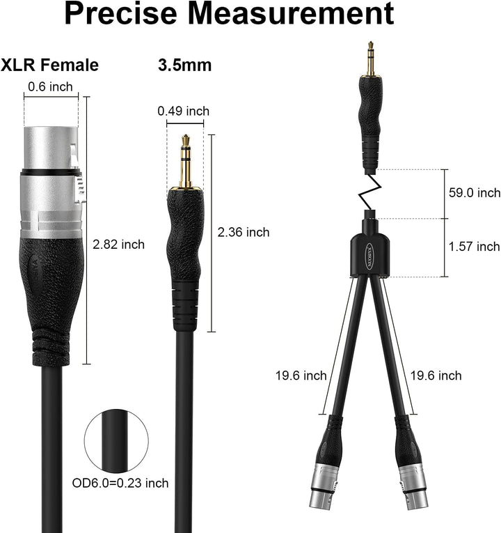 3,5-mm-TRS-Stecker auf Dual-XLR-Buchse, Splitterkabel, 3,5 mm auf 2 XLR-Buchsen, Y-Patchkabel für La