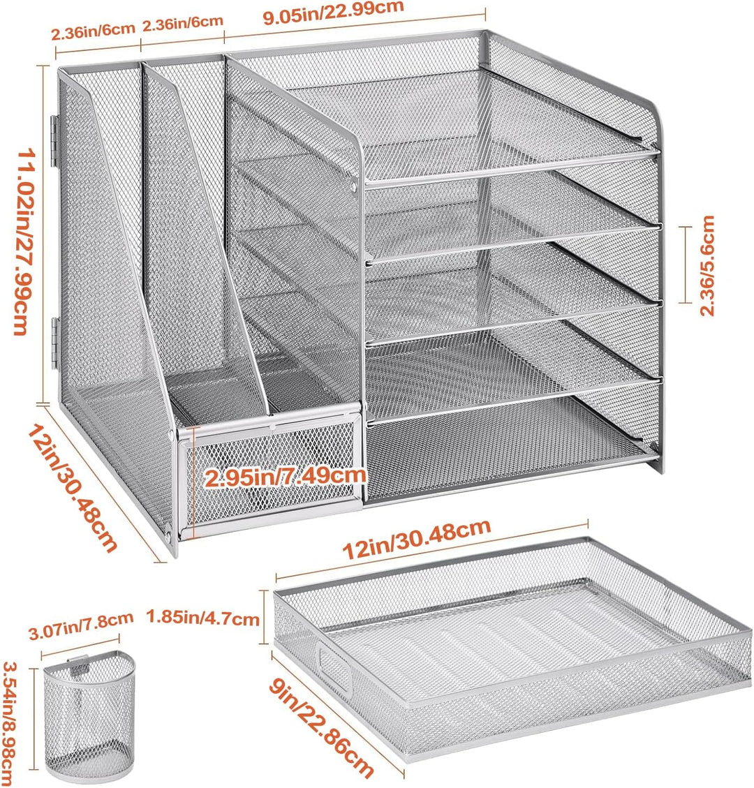 Marbrasse Schreibtisch Organizer mit Aktenhalter, 5 Ebenen Papier Briefablage mit Schublade und 2 St