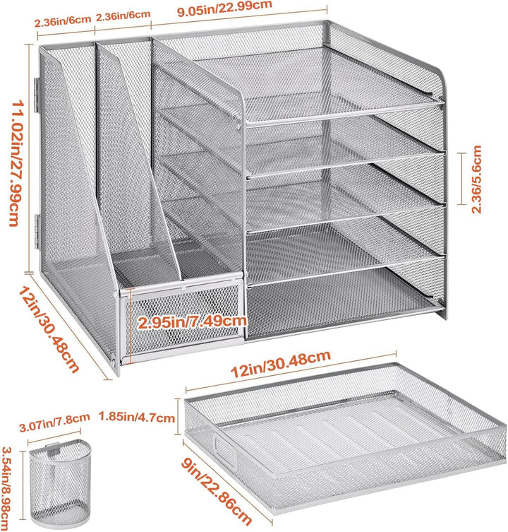 Marbrasse Schreibtisch Organizer mit Aktenhalter, 5 Ebenen Papier Briefablage mit Schublade und 2 St
