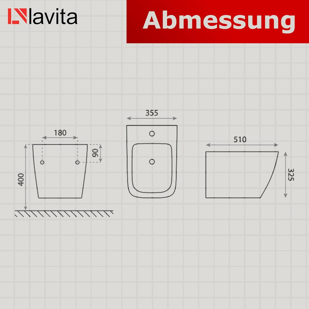 LAVITA Universal Wand-Bidet Onil Black mit Hahnloch und Überlaufschutz aus Keramik Sitzwaschbecken z