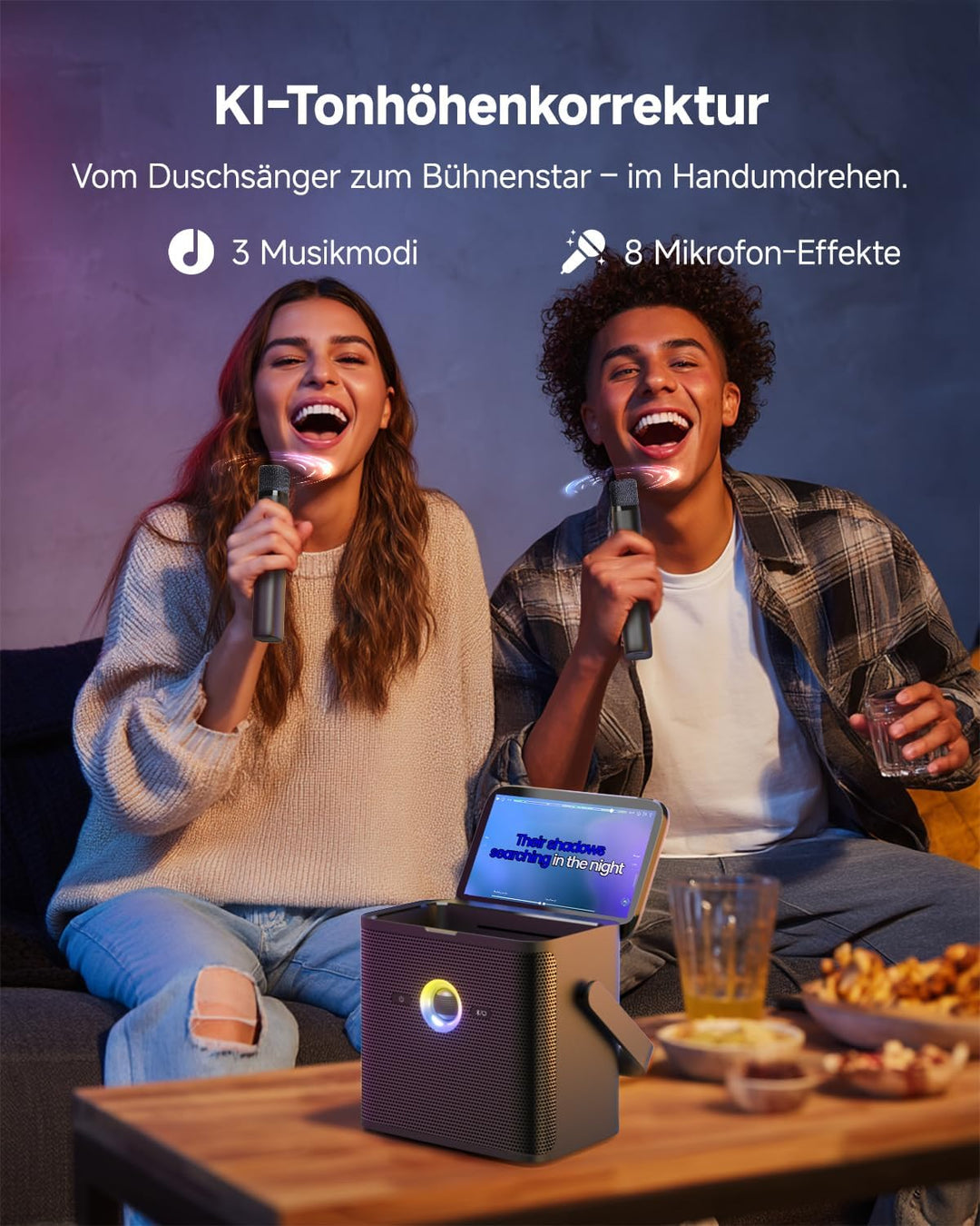Ikarao Karaoke-Maschine für Erwachsene, mit Songtext-Display, 32 GB Karaoke-Tablet, 2 kabellose Mikr