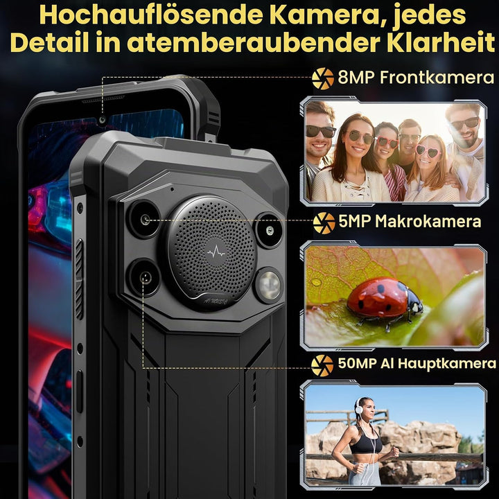 FOSSiBOT F110Pro Outdoor Smartphone 5G Android 15, 128 dB Lautsprecher-10000 mAh Handy Ohne Vertrag,