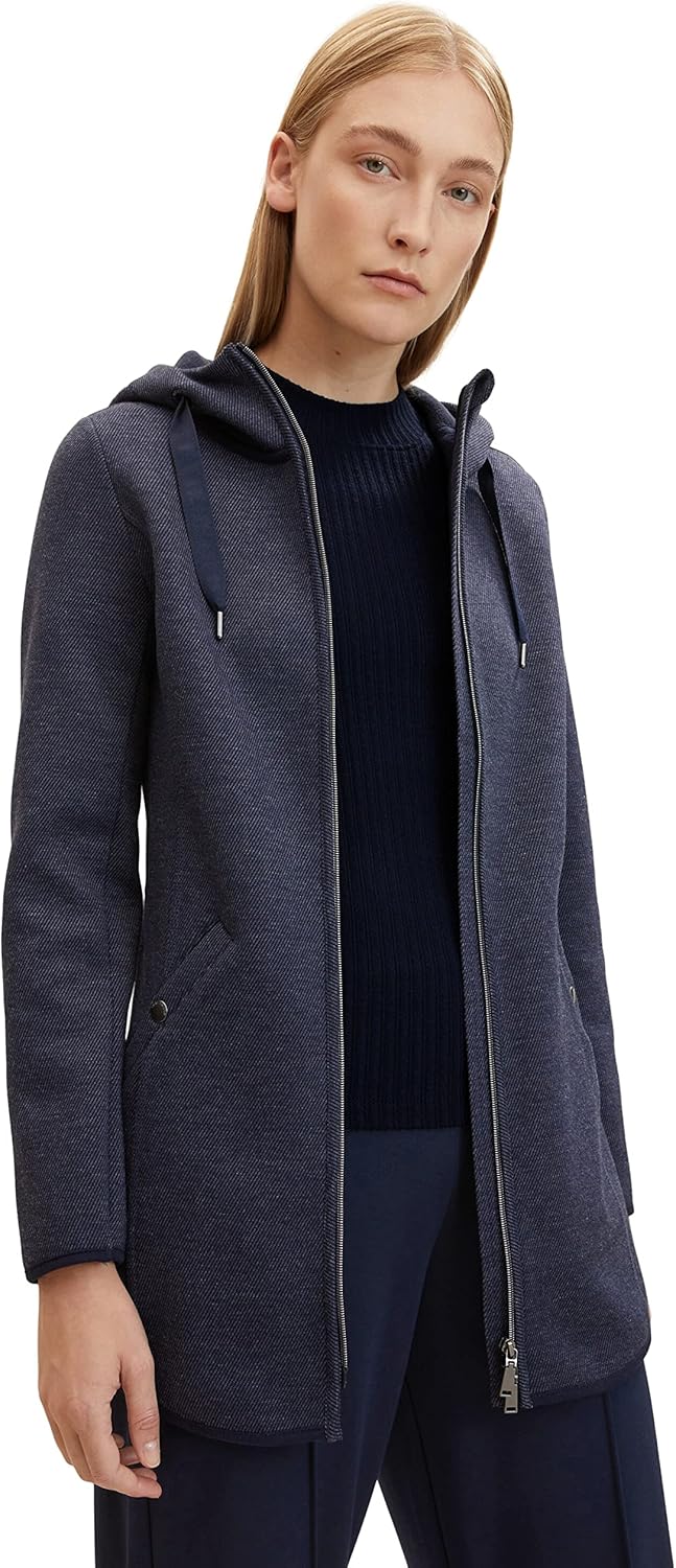 TOM TAILOR Damen Fleecejacke mit Kapuze L 30592 - Navy Twill Structure, L 30592 - Navy Twill Structu