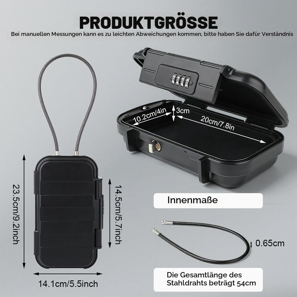 Tragbarer Tresor, Mini Tresor, 4 Stellig Zahlencode Sicherheitsbox, mit 6MM Drahtseil abnehmbarem, S