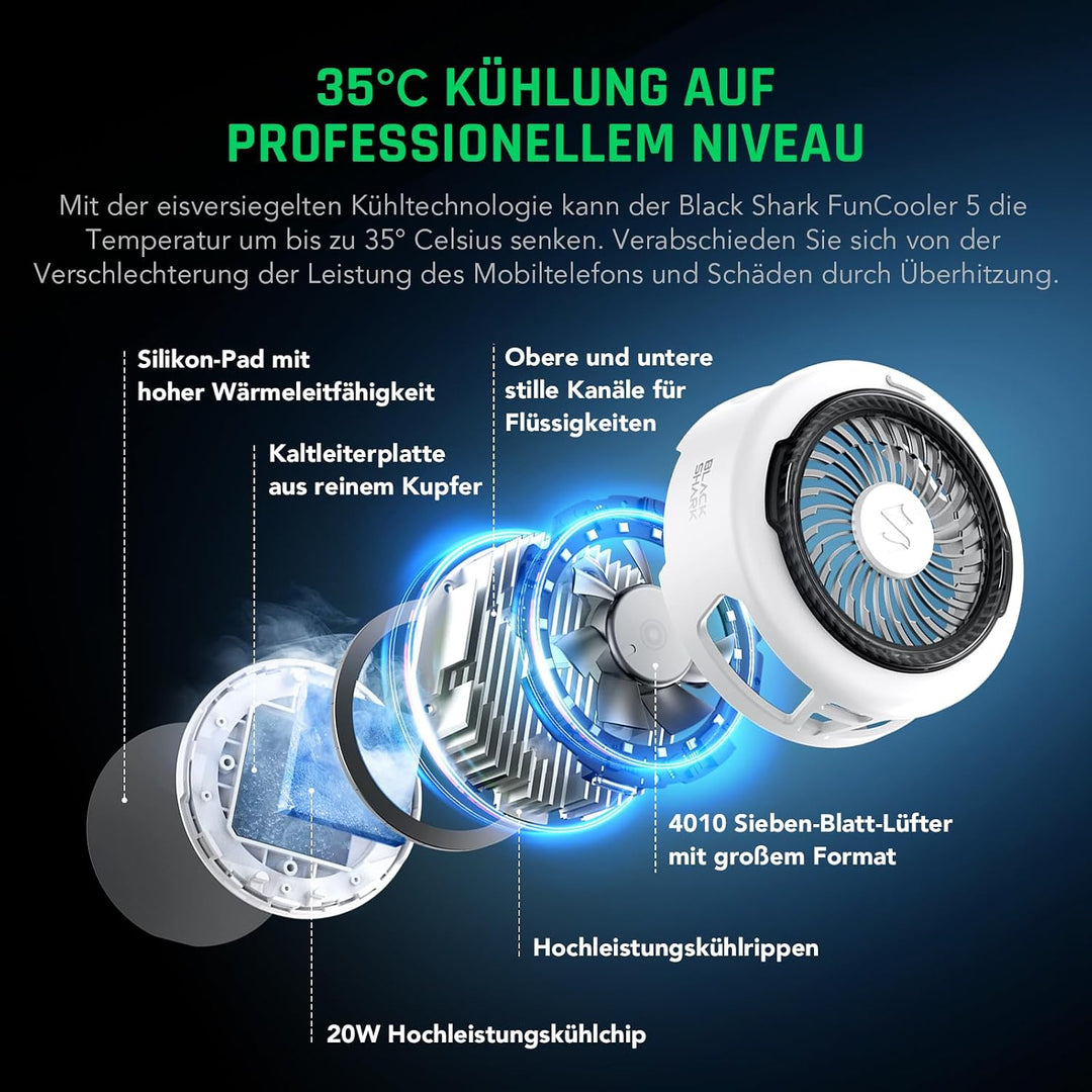 Black Shark FunCooler 5 Magnetic Phone Cooler für Gaming, Tragbarer Handy Kühler mit RGB-Beleuchtung