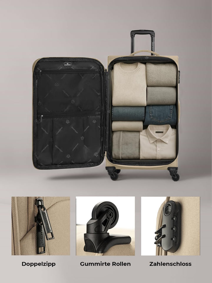 SMARTBOX grosser Weichgepäck Check-in Koffer für Damen &amp; Herren Beige L, Beige L