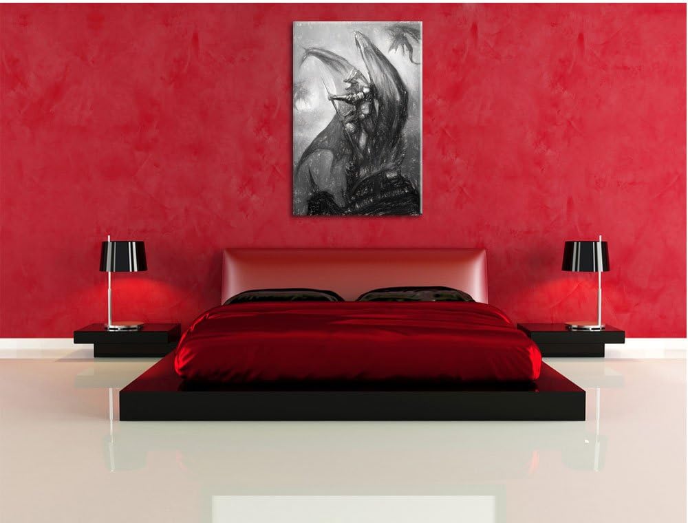 Pixxprint Drachenmann / 100x70cm Leinwandbild bespannt auf Holzrahmen/Wandbild Kunstdruck Dekoration
