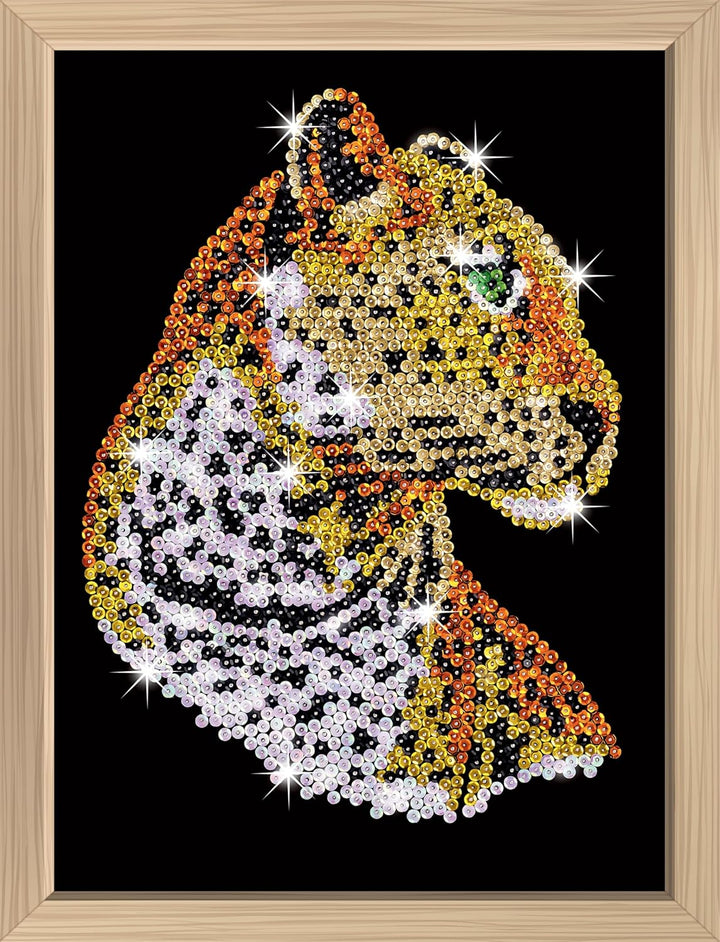 Kitfix - Sequin Art Leopard mit Holzrahmen - 27 x 36cm - Sequin Art Blue Premium - Paillettenbild -